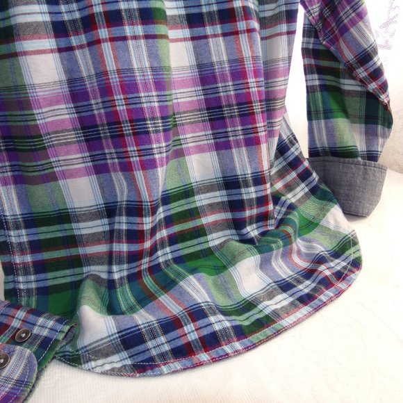 Tommy Bahama Plaid Tencel Blend Montauk Flannel Purple Plaid XS Metal Buttoned - Picture 5 of 15